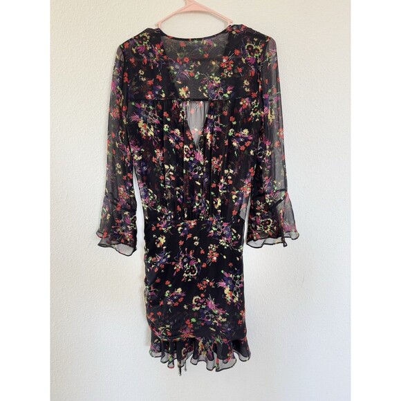 VERONICA BEARD Dark Victorian Floral Ruched Smocked Silk Mini Dress Size 0 - Picture 3 of 8